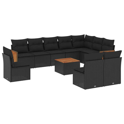 Set Divani da Giardino 11 pz con Cuscini in Polyrattan Nero | homemem39