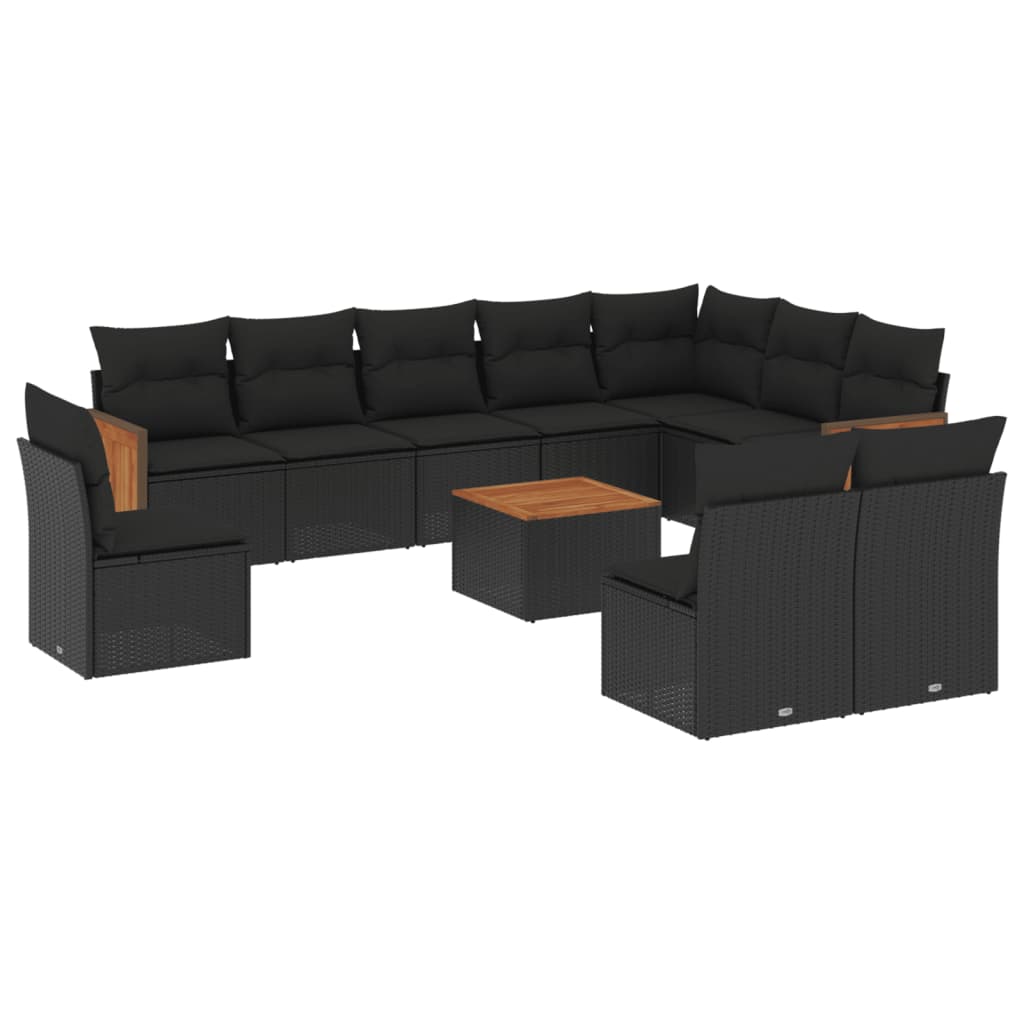 Set Divani da Giardino 11 pz con Cuscini in Polyrattan Nero - homemem39