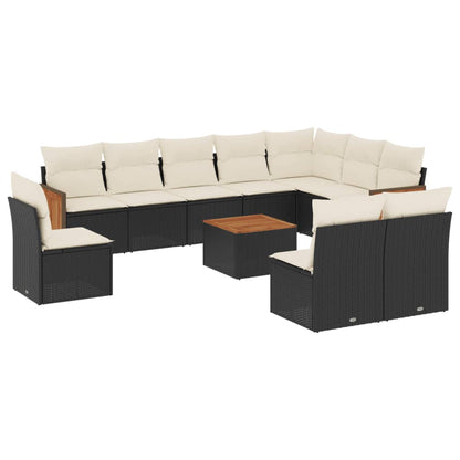 Set Divani da Giardino 11 pz con Cuscini in Polyrattan Nero - homemem39