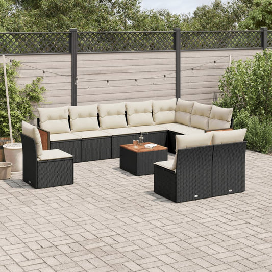Set Divani da Giardino 11 pz con Cuscini in Polyrattan Nero - homemem39