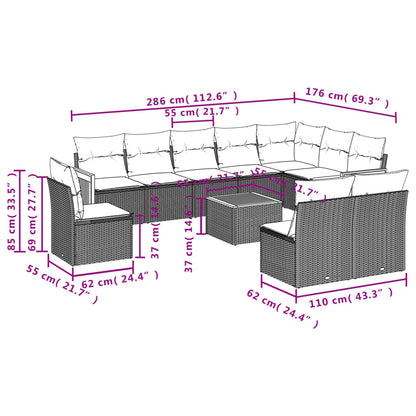 Set Divani da Giardino 11 pz con Cuscini Beige in Polyrattan | homemem39