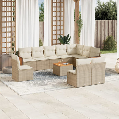 Set Divani da Giardino 11 pz con Cuscini Beige in Polyrattan - homemem39