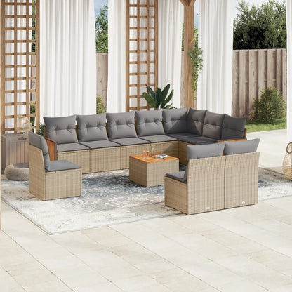Set Divani da Giardino 11 pz con Cuscini Beige in Polyrattan | homemem39