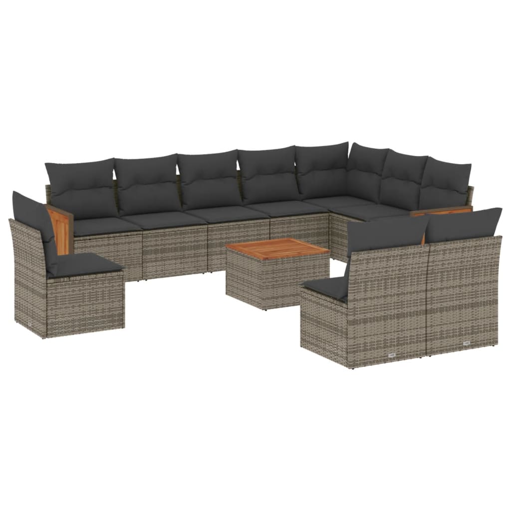 Set Divani da Giardino 11 pz con Cuscini in Polyrattan Grigio | homemem39