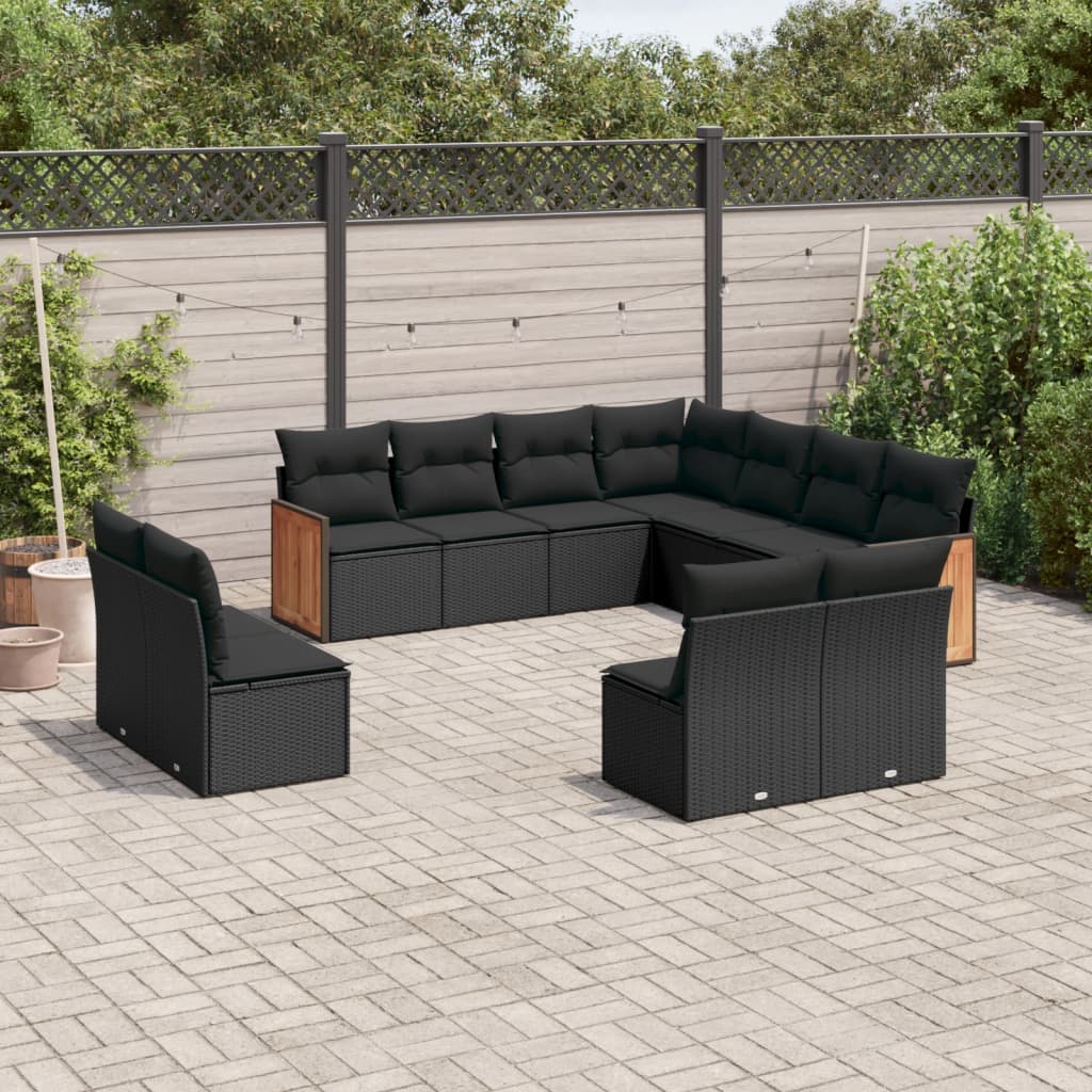 Set Divani da Giardino 11 pz con Cuscini in Polyrattan Nero - homemem39