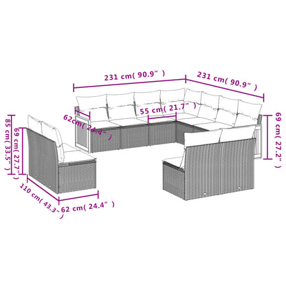 Set Divani da Giardino 11 pz con Cuscini in Polyrattan Nero | homemem39