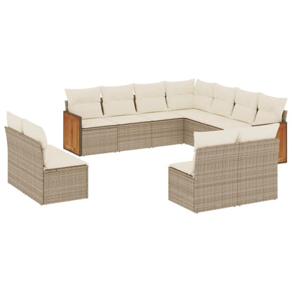 Set Divani da Giardino 11 pz con Cuscini Beige in Polyrattan | homemem39