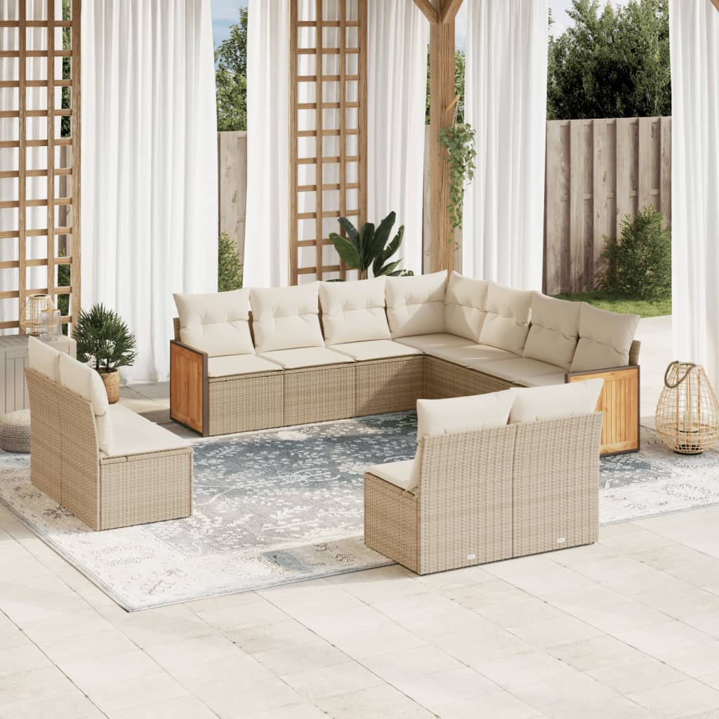 Set Divani da Giardino 11 pz con Cuscini Beige in Polyrattan | homemem39
