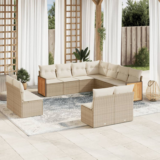 Set Divani da Giardino 11 pz con Cuscini Beige in Polyrattan - homemem39