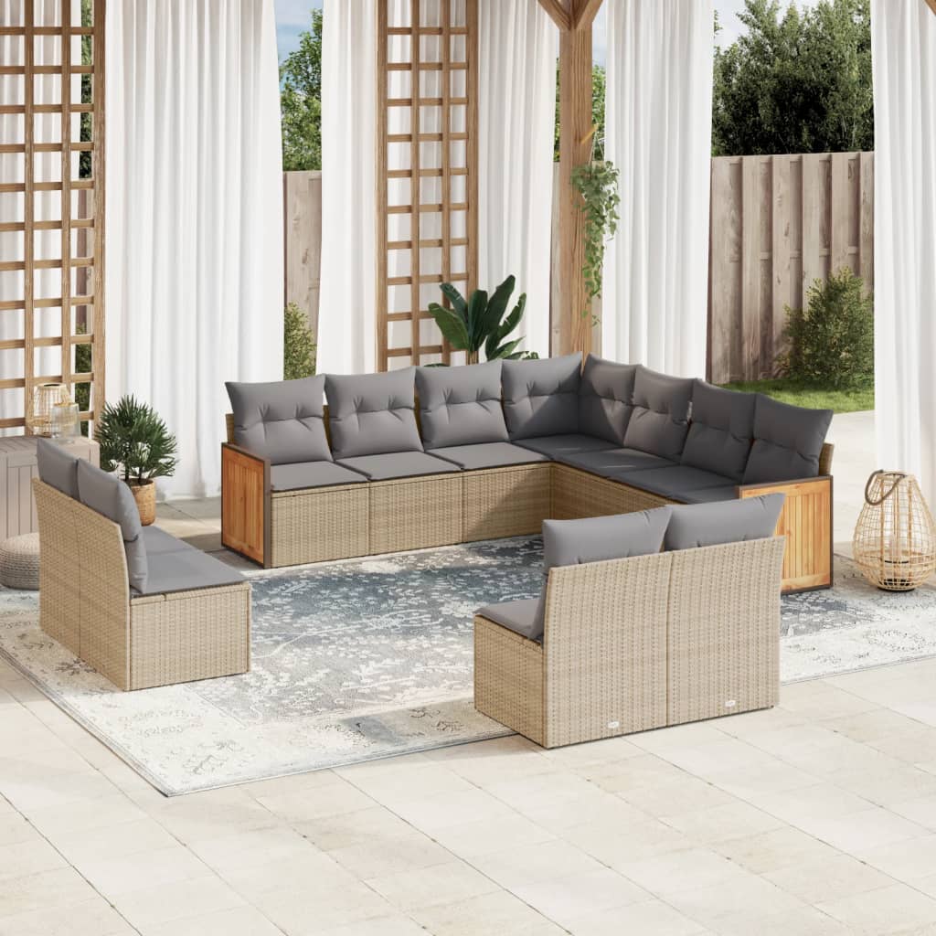 Set Divani da Giardino 11 pz con Cuscini Beige in Polyrattan - homemem39