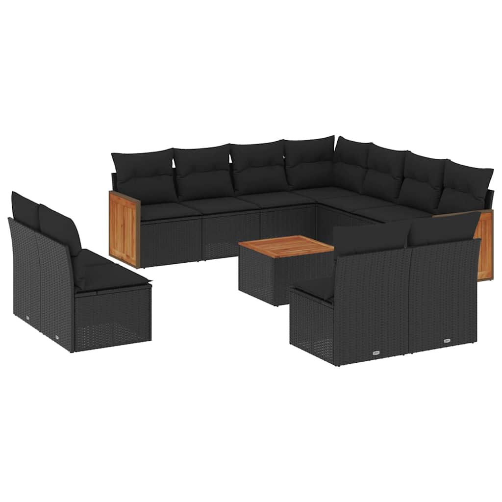 Set Divani da Giardino 12 pz con Cuscini Nero in Polyrattan | homemem39