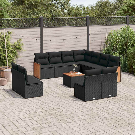 Set Divani da Giardino 12 pz con Cuscini Nero in Polyrattan | homemem39