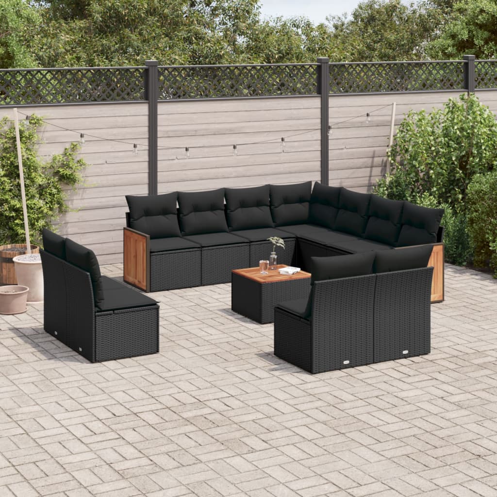 Set Divani da Giardino 12 pz con Cuscini Nero in Polyrattan - homemem39