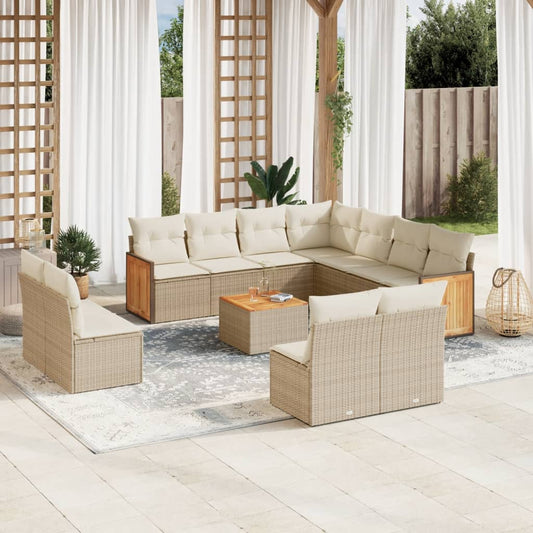 Set Divani da Giardino 12 pz con Cuscini Beige in Polyrattan - homemem39
