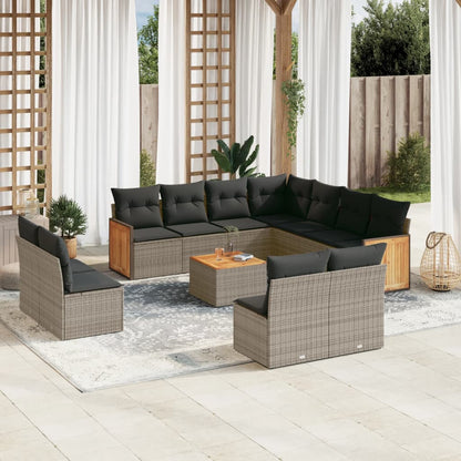 Set Divani da Giardino 12 pz con Cuscini Grigio in Polyrattan - homemem39