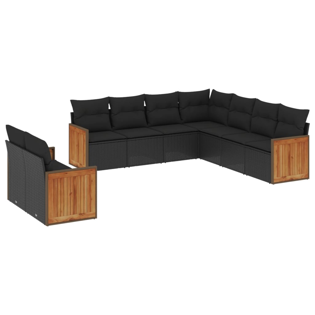 Set Divani da Giardino 9 pz con Cuscini Nero in Polyrattan | homemem39