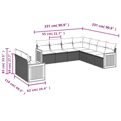 Set Divani da Giardino 9 pz con Cuscini Nero in Polyrattan | homemem39