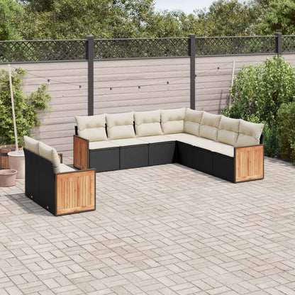 Set Divani da Giardino 9 pz con Cuscini Nero in Polyrattan - homemem39