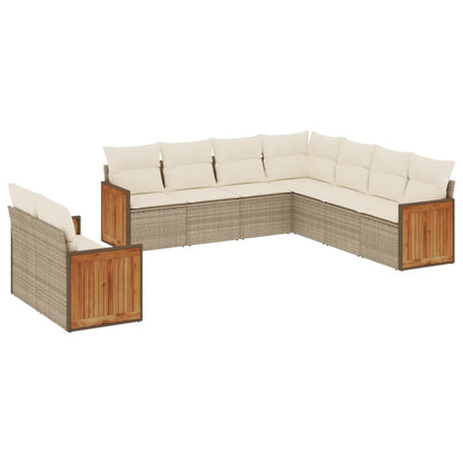 Set Divano da Giardino 9 pz con Cuscini Beige in Polyrattan - homemem39
