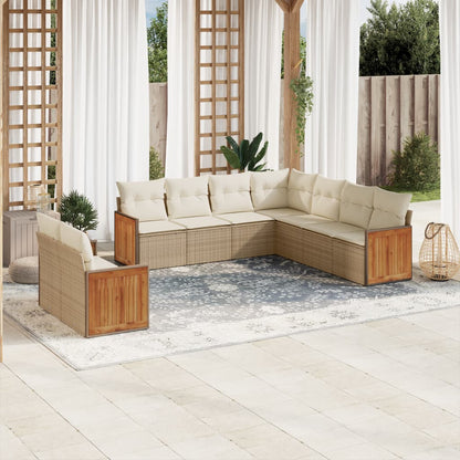 Set Divano da Giardino 9 pz con Cuscini Beige in Polyrattan | homemem39