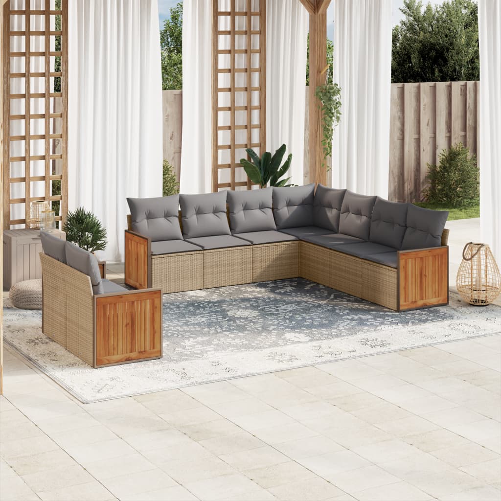 Set Divano da Giardino 9 pz con Cuscini Beige in Polyrattan - homemem39