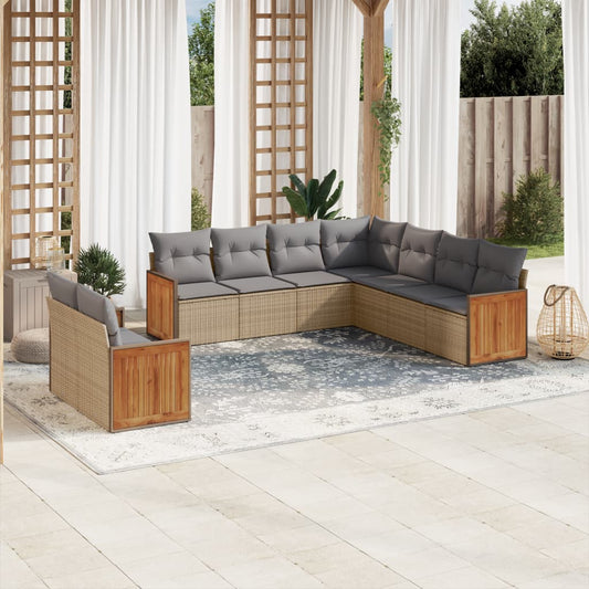 Set Divano da Giardino 9 pz con Cuscini Beige in Polyrattan - homemem39