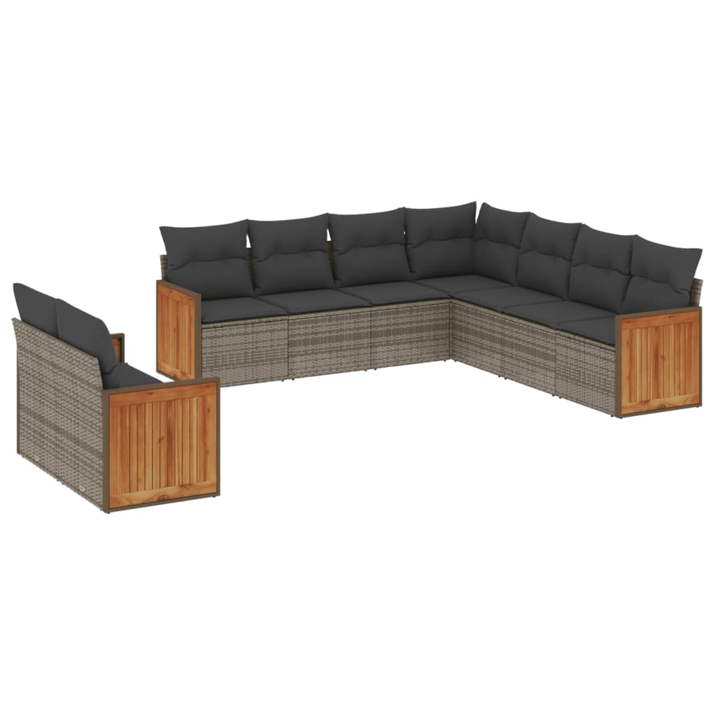 Set Divano da Giardino 9 pz con Cuscini Grigio in Polyrattan - homemem39