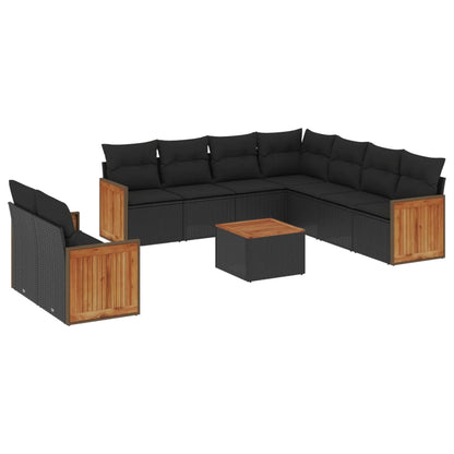 Set Divani da Giardino 10pz con Cuscini in Polyrattan Nero - homemem39