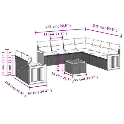Set Divani da Giardino 10pz con Cuscini in Polyrattan Nero | homemem39