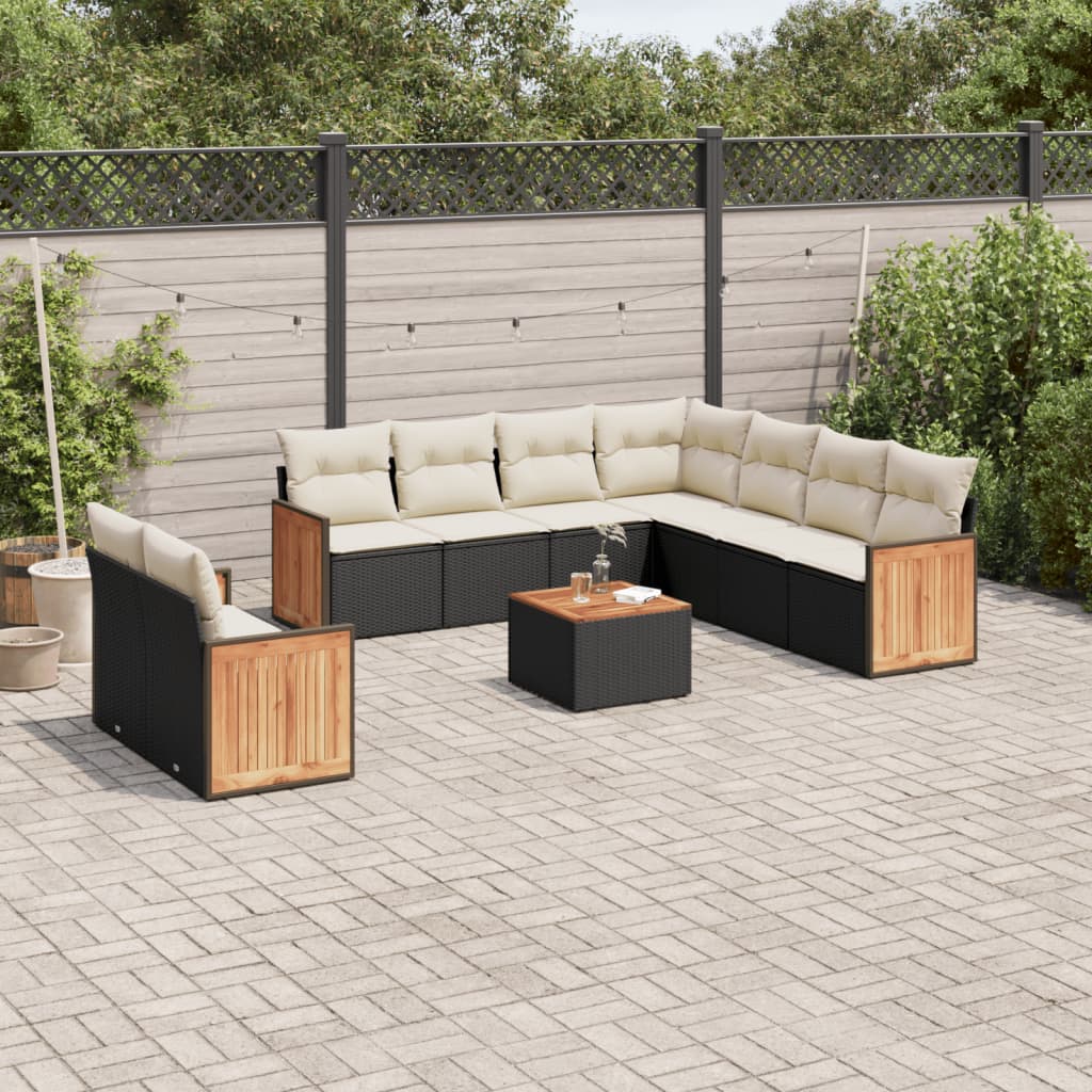 Set Divani da Giardino 10pz con Cuscini in Polyrattan Nero | homemem39