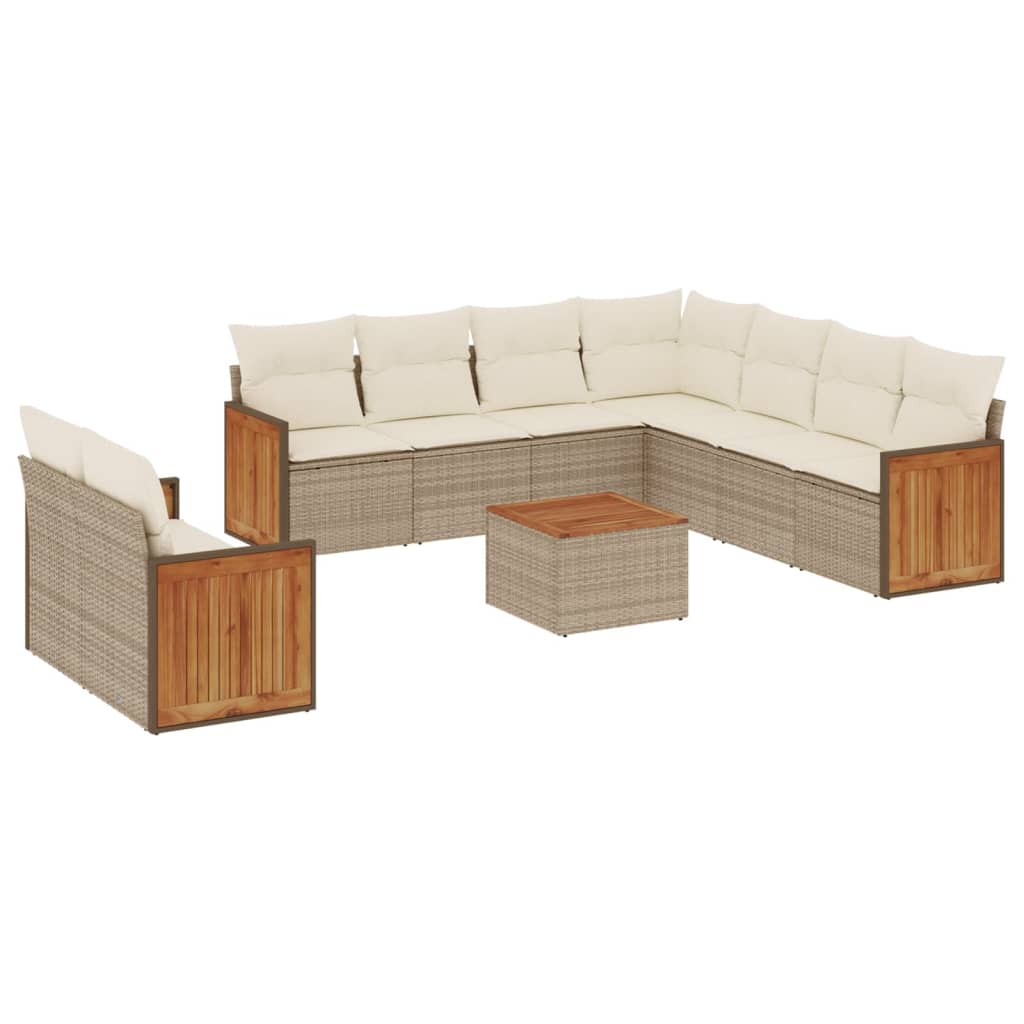 Set Divano da Giardino 10 pz con Cuscini Beige in Polyrattan - homemem39