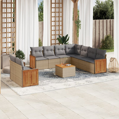 Set Divano da Giardino 10 pz con Cuscini Beige in Polyrattan - homemem39