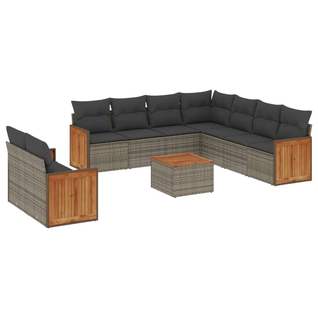 Set Divano da Giardino 10 pz con Cuscini Grigio in Polyrattan - homemem39