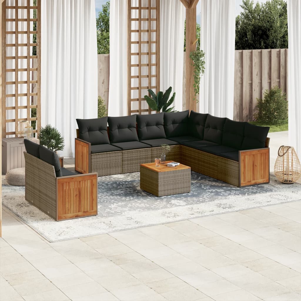 Set Divano da Giardino 10 pz con Cuscini Grigio in Polyrattan - homemem39