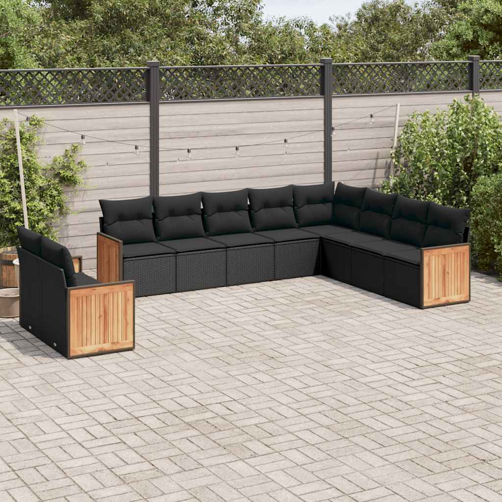 Set Divani da Giardino 10pz con Cuscini in Polyrattan Nero | homemem39
