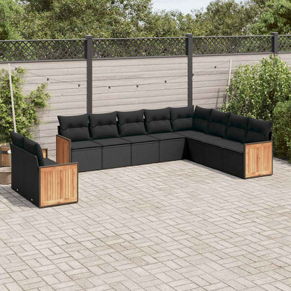 Set Divani da Giardino 10pz con Cuscini in Polyrattan Nero | homemem39