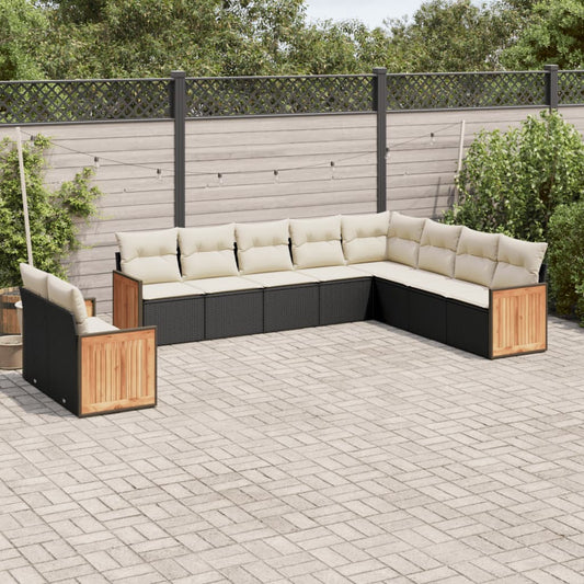 Set Divani da Giardino 10pz con Cuscini in Polyrattan Nero | homemem39