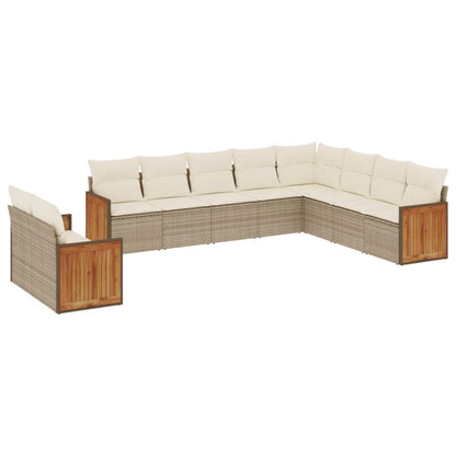 Set Divano da Giardino 10 pz con Cuscini Beige in Polyrattan - homemem39