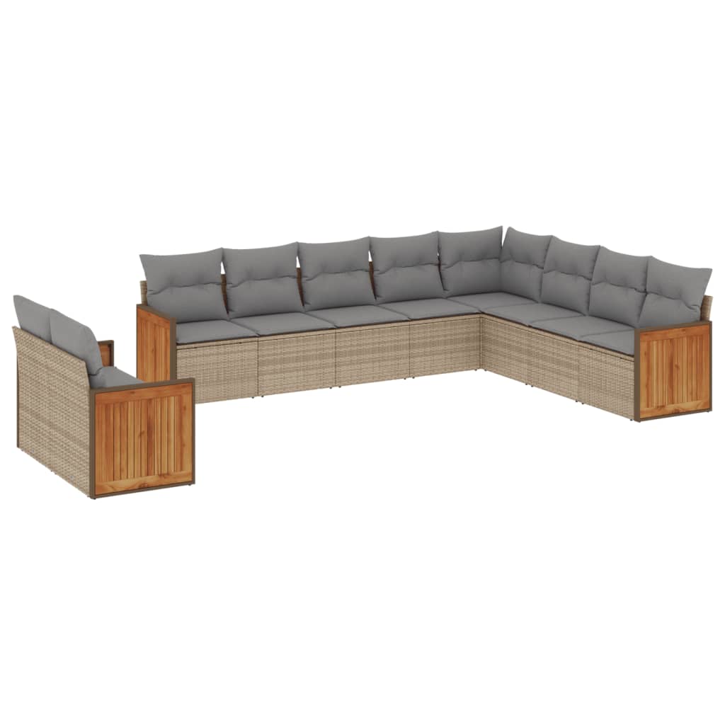 Set Divano da Giardino 10 pz con Cuscini Beige in Polyrattan | homemem39