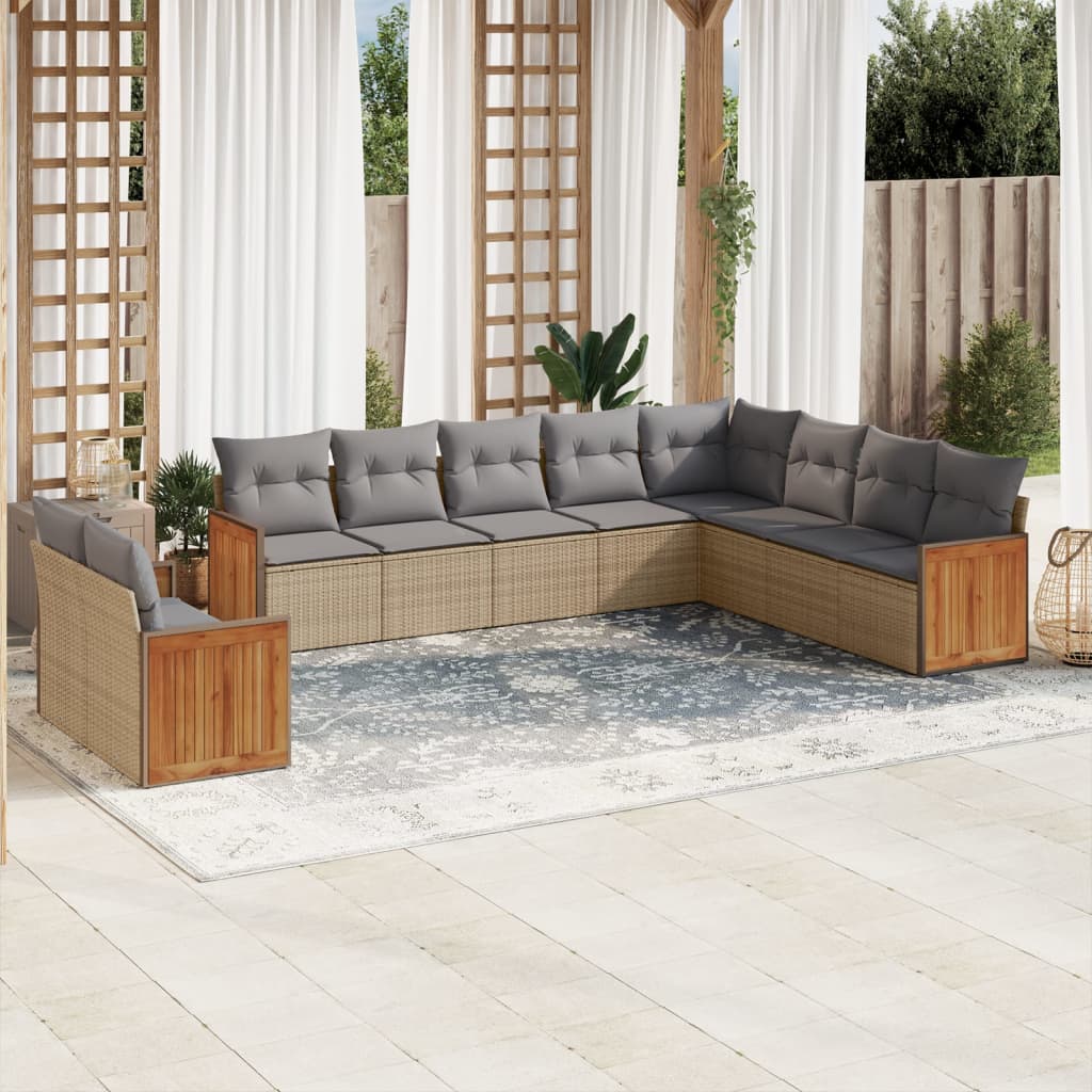 Set Divano da Giardino 10 pz con Cuscini Beige in Polyrattan - homemem39