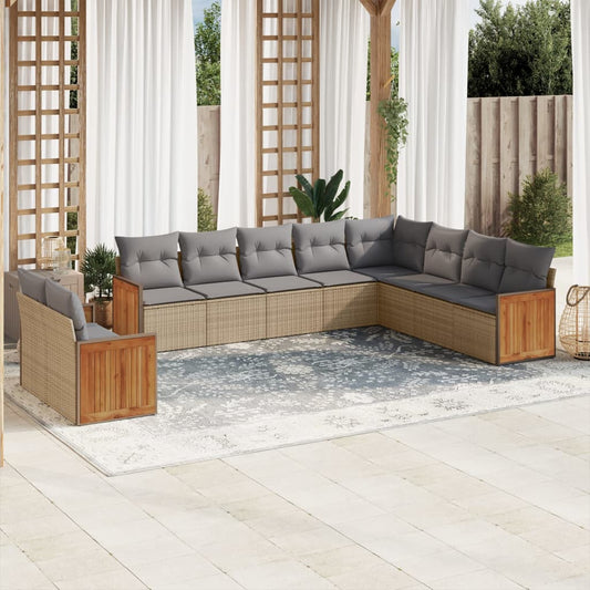 Set Divano da Giardino 10 pz con Cuscini Beige in Polyrattan - homemem39