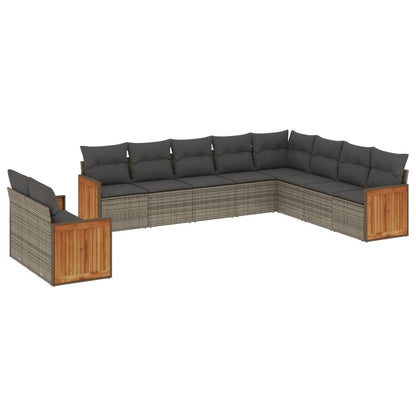 Set Divano da Giardino 10 pz con Cuscini Grigio in Polyrattan | homemem39