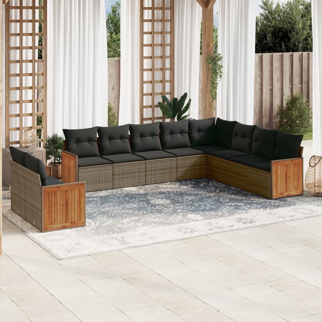 Set Divano da Giardino 10 pz con Cuscini Grigio in Polyrattan - homemem39