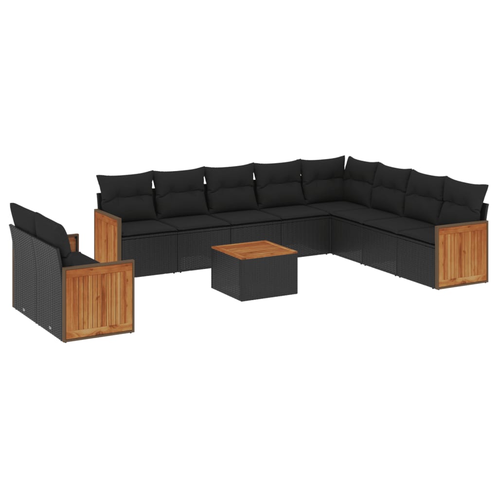 Set Divani da Giardino 11 pz con Cuscini in Polyrattan Nero - homemem39