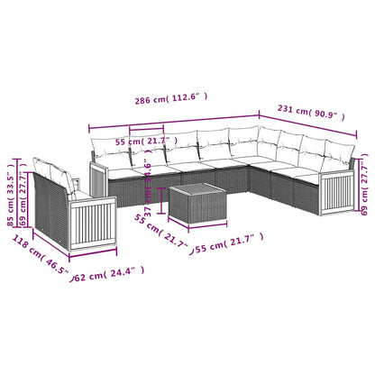 Set Divani da Giardino 11 pz con Cuscini in Polyrattan Nero | homemem39