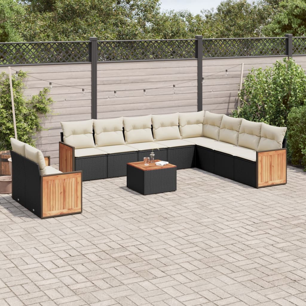 Set Divani da Giardino 11 pz con Cuscini in Polyrattan Nero | homemem39