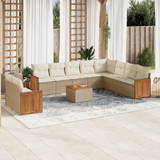 Set Divani da Giardino 11 pz con Cuscini Beige in Polyrattan - homemem39