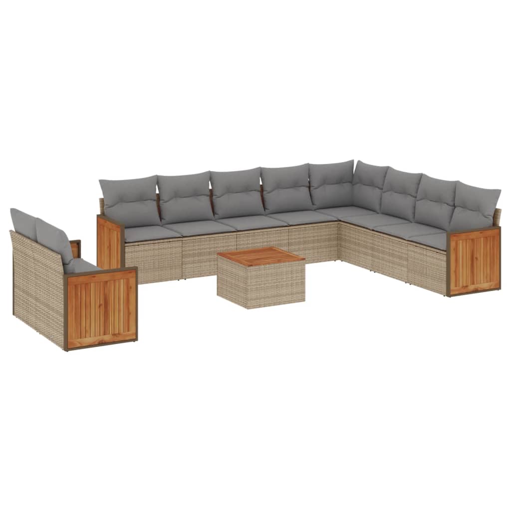 Set Divani da Giardino 11 pz con Cuscini Beige in Polyrattan - homemem39
