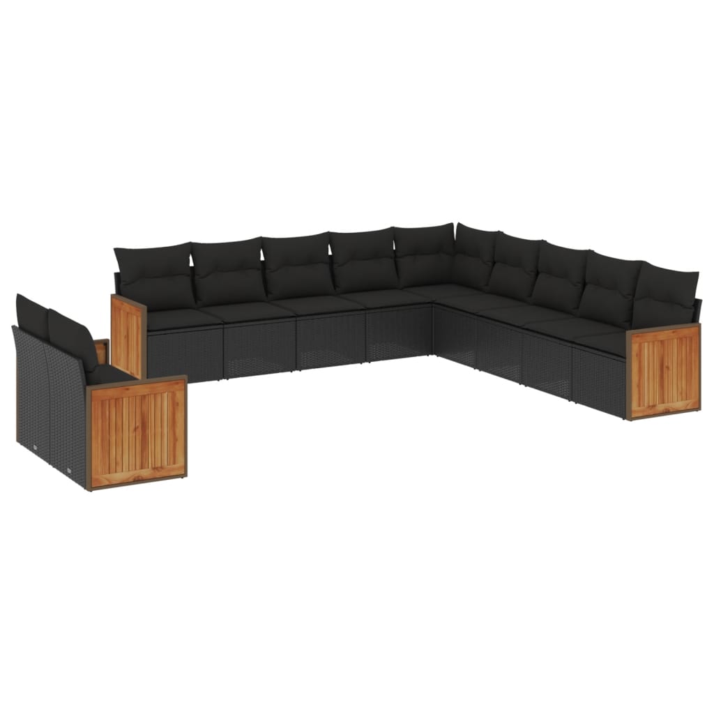 Set Divani da Giardino 11 pz con Cuscini in Polyrattan Nero - homemem39