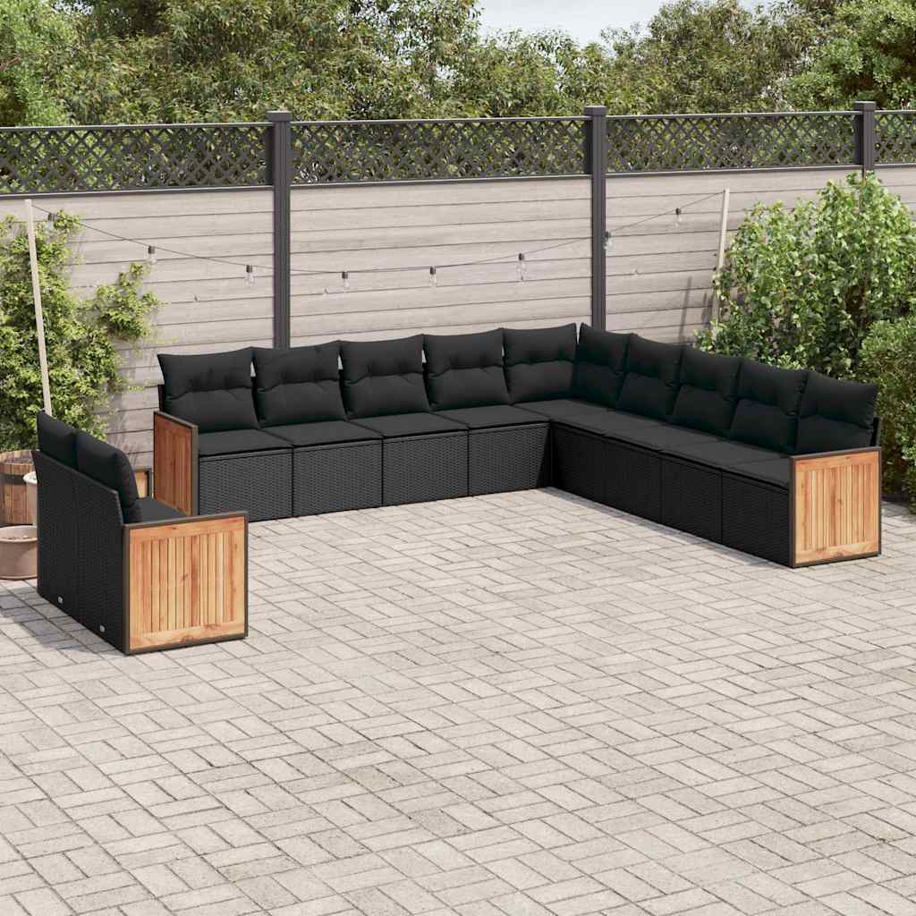 Set Divani da Giardino 11 pz con Cuscini in Polyrattan Nero | homemem39